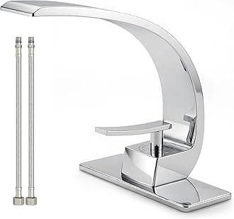 Bathroom Sink Faucet Modern Single Hole 1-Handle Faucet, Chrome Solid Brass Faucets, Mount Curved Lavatory Faucets Mixer Tap