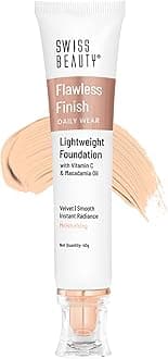 Swiss Beauty Flawless Finish Foundation | Medium Coverage | Lightweight |Oil-Free Formula |Radiant Finish | Shade - 03 Natural Beige, 40gm