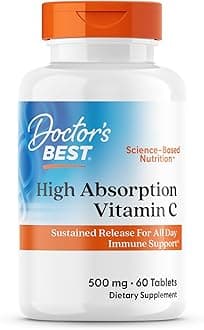 Doctor's Best High Absorption Vitamin C 500mg with Bioflavonoids - Vegan VIT C Supplement for Women & Men, PureWay-C Ascorbic Acid, Immune Health Support, Sustained Release, Gluten Free - 60 Tablets