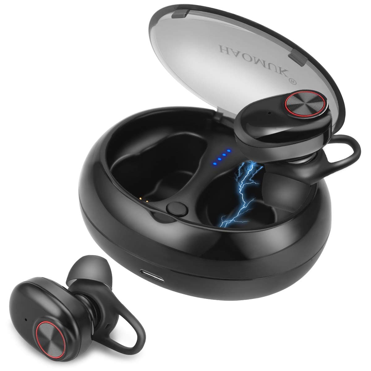 Bluetooth Earbuds, HAOMUK Upgraded Bluetooth 5.0 True Wireless Earbuds 6.5H Playtime 3D Stereo Sound Bluetooth Headphones, Dual Earbuds Calling, Charging Case and USB Charger, Built-in Microphone
