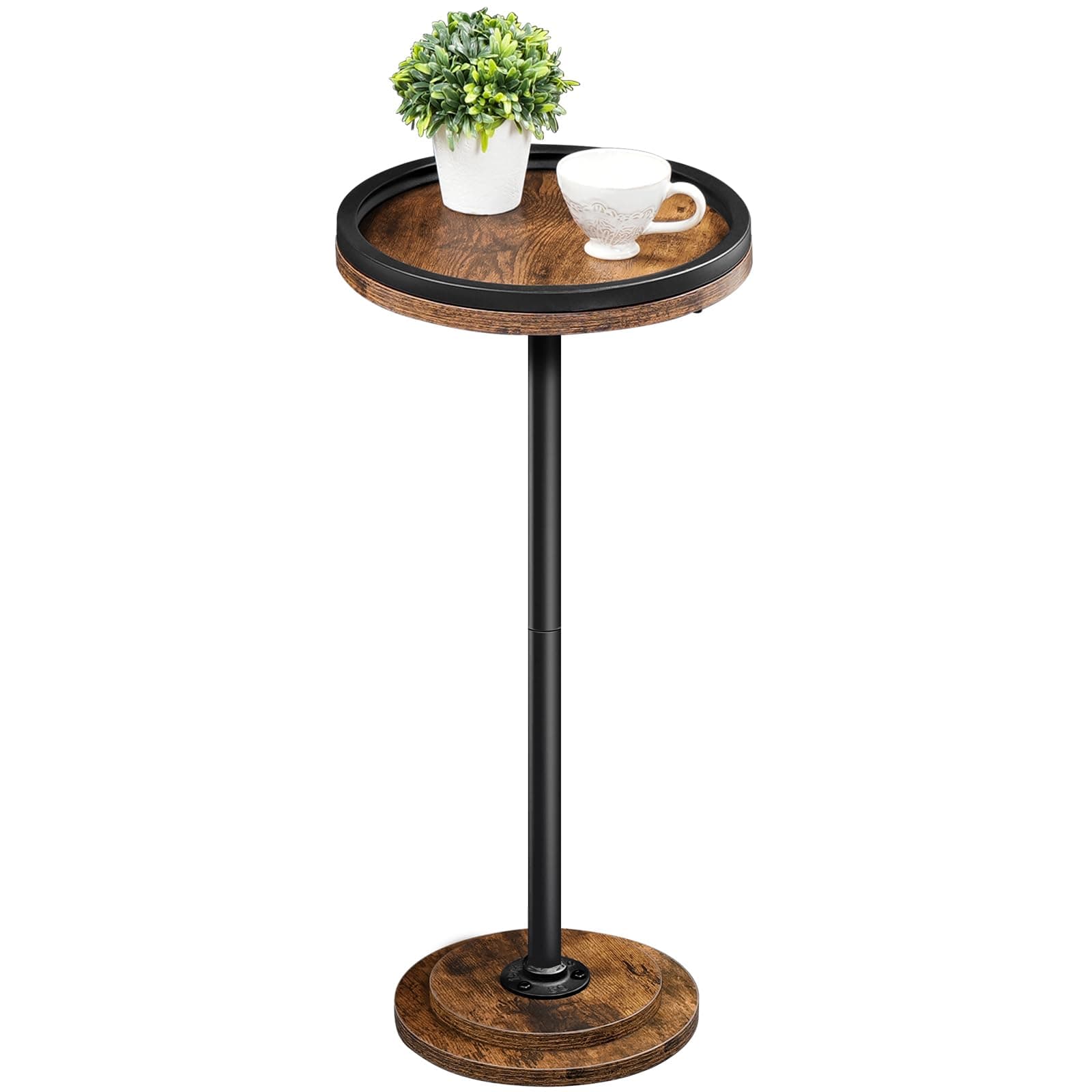 HOOBRO Small Round Side Table, Drink Table, Coffee Martini Table with Pedestal Accent for Small Spaces in Living Room, Bedroom, Sofa Couch, Rustic Brown BF168BZ01