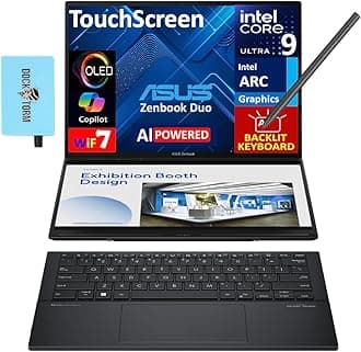 Zenbook Duo ux8406 AI Powered 2-in-1 Laptop 14.0" Touchscreen OLED 3K 120Hz Display (Intel Ultra 9-285H, 32GB LPDDR5X, 4TB PCIe SSD, Active Pen, Backlit KB, Win 11 Home) w/DKZ USB Port Expander