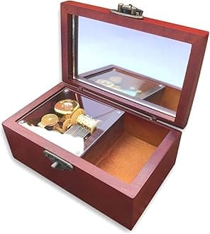 BinkeGG Play (Swan Lake) Brown Antiqued Lock Wooden Jewelry Box Music Box with Sankyo Musical Movement (65 Tunes Option)