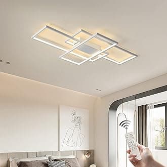 Jaycomey Dimmable Ceiling Light, 110cm Flush Mount Ceiling Lamp Remote Control Modern Chandelier, 68W Square White Acrylic Close to Ceiling Light Fixtures for Bedroom Living Room