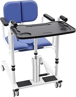 Patient Lift Transfer Chair for Elderly and Disabled Patient Lift Chairs 180°Split Seat with Portable Potty & Seat Cushion,Adjustable Hydraulic Lifting Height,330.7lbs (Blue)