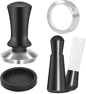51mm Espresso Accessories Kit, Spring Loaded Calibrated Tamper, WDT Tool and Dosing Funnel Set Fits Delonghi 51 mm Espresso Coffee Machines and Portafilter