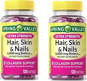 Anexa Spring Valley Extra Strength Biotin Hair, Skin & Nails Dietary Supplement, 5,000 mcg, 120 Count (Pack of 2), 240 Count (Pack of 1)