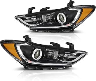 Headlights Assembly Pair Compatible with Hyundai Elantra 2017-2018 Passenger & Driver Clear Lens Black Housing Amber Reflector