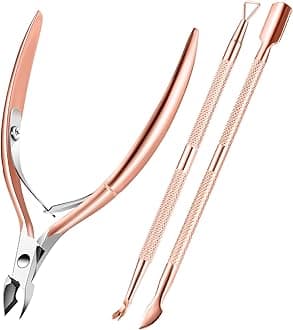 Cuticle Trimmer Cuticle Remover with Cuticle Pusher, Professional Stainless Steel Durable Pedicure Manicure Tools Cutter Nipper Scissor Clipper for Fingernails and Toenails Rose Gold