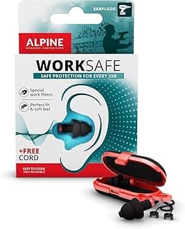 WorkSafe Hearing Protection - Reusable Noise Protection Earplugs for Work and Craftsmen, Easy to Remove with Gloves, Comfortable for All Day, with Safety Cable