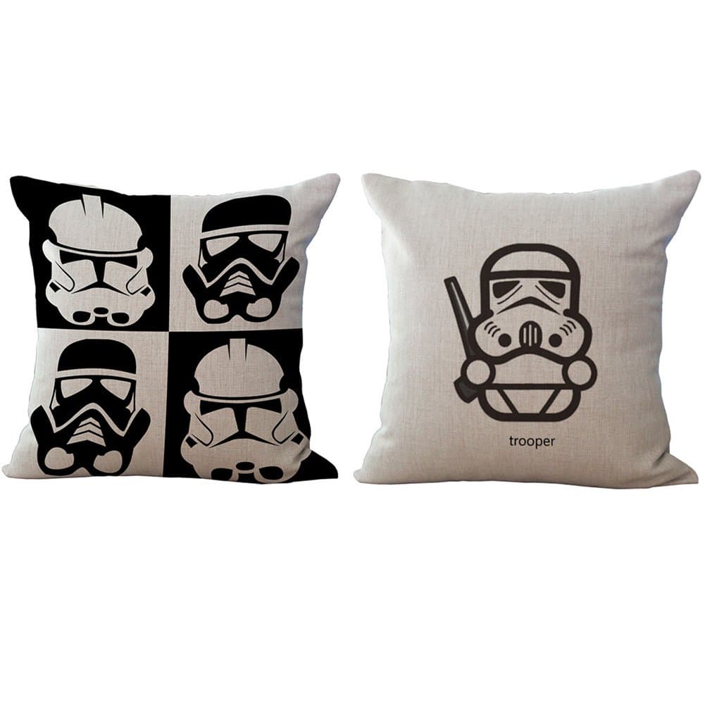 Rita Home Decor 2 Pack Cute Cartoon Q Version Star Wars Yoda Darth Vader Throw Pillow Covers 18x18 Inch Cushion Cover Pillowcase with Zipper Cotton Linen Burlap Square Pillow Cover for Sofa Decor