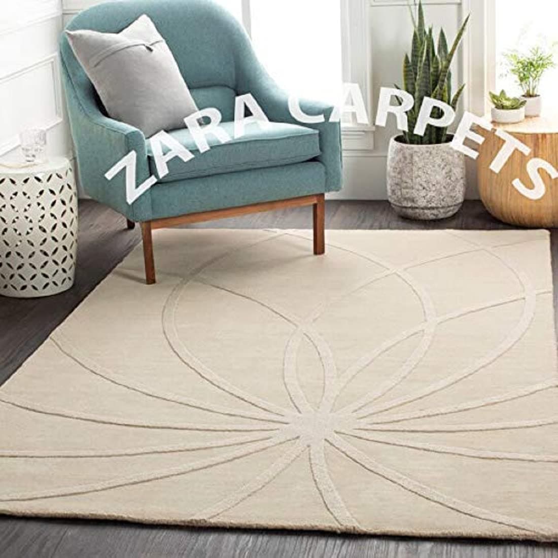 ZARACARPETS Solid Plain Exported Quality Hand Made Carpets and Rug Size 5 Feet by 8 Feet (5x8 feet) Cream Web