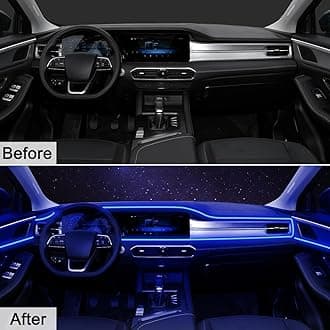 Interior Car LED Strip Lights, Multicolor Neon Wire Ambient Lighting Kit, USB Fiber Optics Strip Accessories for Car Center Console & Dashboard Decorations
