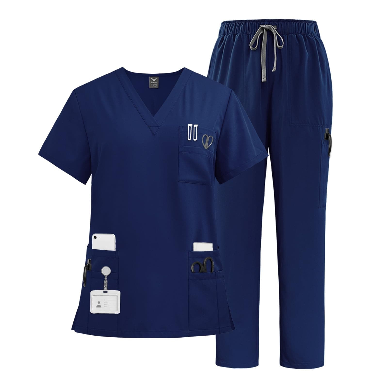 VIAOLI Scrubs Set Multiple pockets V-Neck Top and Drawstring Scrub Pant - Medical Uniform Women Scrub Set Clearance