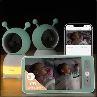 BOIFUN 2024 5" Split Screen Baby Monitor with 2 Cameras, 2K WiFi, Motion & Sound Detection, Temperature & Humidity Sensor, Night Vision