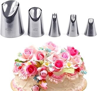 FantasyDay5 piece Stainless Steel Rose Flower Piping Tips Piping Nozzles Cake Decorating Supplies Cookies Cupcake Icing Decorating Supplies Decorating Kits Frosting Icing Tips Baking Set Tools #3
