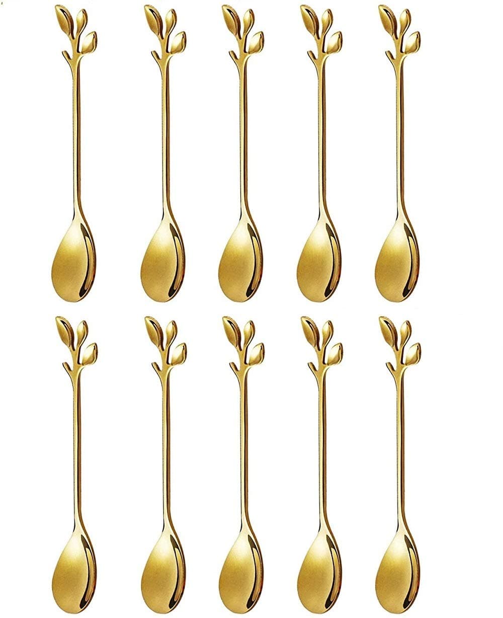 Stainless Steel Leaf Coffee Spoon, SZBAIDEKJ 10 Pcs Creative Tableware Dessert Spoons, Stirring, Mixing, Sugar, Stir, Ice Cream Teaspoon Set