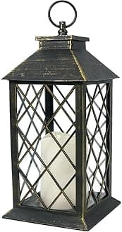 Bright Zeal 14" Vintage Outdoor Candle Lantern Decorative with LED Candle (Distressed Bronze, 6hr Timer) - Tabletop Lanterns Decorative Outdoor - Home Lanterns Battery Powered - Hanging Lanterns