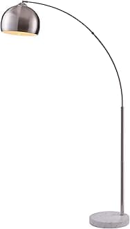 VERSANORA Teamson Home Arquer 173cm Arc Floor Lamp for Living Rooms, Home Offices, Dining Rooms, Bedrooms with Faux White Marble Base and Nickel Bell Shade