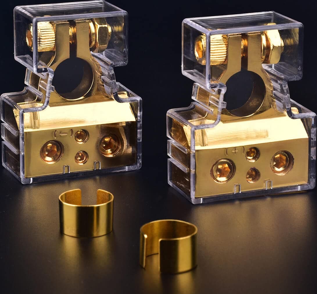 Car Marine Battery Post Terminals, Heavy Duty Top Post, Multiple 0/2/4/6/8 AWG Battery Terminal Connectors, W/Cleaning Brush, Anti Corrosion Washers, Hex Wrench