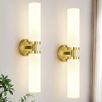 Wall Sconces Set of Two, Brushed Gold Bathroom Sconces Wall Lighting with Milky White Glass, Modern Sconces Wall Decor Set of 2 Bathroom Light Fixtures for Mirror Living Room Hallway Bedroom
