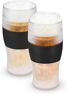 Host Freeze Beer Glasses, 16 ounce Freezer Gel Chiller Double Wall Plastic Frozen U.S. Pint (473ml / .83 UK Pint) Glass, Set of 2 - Black (3316)
