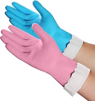 Household Cleaning Gloves - 2 Pairs Reusable Kitchen Dishwashing Gloves with Latex Free, Cotton lining, Waterproof, Non-Slip, Ideal for Dishes, Household Chores, and Gardening (Medium)