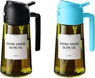 TrendPlain - Original 16oz/470ml Olive Oil Dispenser Bottle for Kitchen Gadgets and Air Fryer Accessories - Olive Oil Sprayer for Cooking w/Stickers - Black&Sky Blue