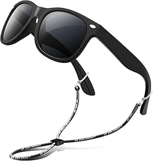 RIVBOS Rubber Kids Polarized Sunglasses with Strap Glasses Shades for Boys Girls Baby and Children Age 3-10 RBK004 ï¼Ë†W Blackï¼â€°