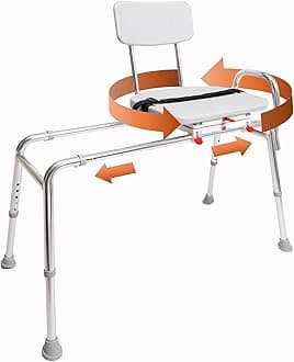 Sliding Shower Chair Tub Transfer Bench with Swivel Seat, FSA/HSA Eligible, Height Adjustable Shower Benches for Inside Shower, Shower Seat for Elderly and Disabled, 77662