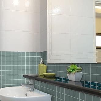 54Pcs Alwayspon Wall Tile Transfers Sticker for Home Decor, Peel and Stick Self-Adhesive Splashback, Stick on Tile Decals for Living Room Kitchen Bathroom Decor, Green-Blue Mosaic