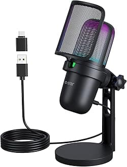 USB Gaming Microphone for PC,Computer Mic for PS4/ PS5/ Mac,Condenser Mic with Quick Mute,RGB Light,Pop Filter,Shock Mount for Recording,Streaming,Podcasting,YouTube (Black)