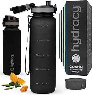 Hydracy Water Bottle with Time Marker - Large 1 Liter 32 Oz BPA Free Water Bottle - Leak Proof & No Sweat Gym Bottle with Fruit Infuser Strainer - Ideal Gift for Fitness or Sports - Space Grey