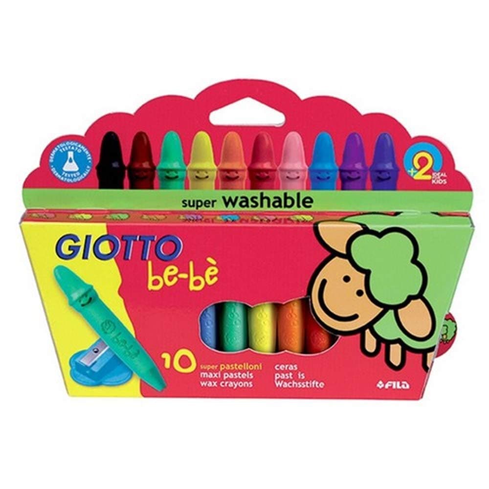 Giotto be-bè Large Wax Crayons, 10 Assorted Colours, Super-Washable, For Children and Schools