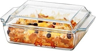 Glass Casserole Dish with Lids, 1.5L, 21x17.8x6cm Rectangular Lasagne Dishes, Oven Proof, Microwaveable, Medium Lidded Casserole Dish