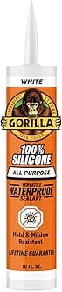 Gorilla 100 Percent Silicone Sealant Caulk, Waterproof and Mold & Mildew Resistant, White,10 ounce Cartridge (Pack of 1),8060002