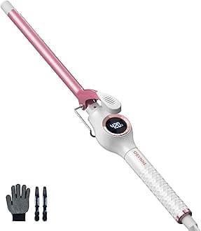 1/2 Inch Small Curling Iron Wand Long Barrel, Tight Curls Thin Skinny Curling Iron with Digital Temp Control, Ceramic Tiny Curling Iron Fast Heat Up 60 Min Auto Shut Off, Pink