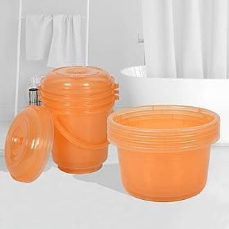 Kuber Industries Set of 8 Bathroom Combo Set | Bathroom Set | 4 Piece Tub-25 L & 4 Piece Bucket-13 L Bathing Set | Modern Bathroom Accessories Set | Transparent Orange