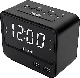 Alarm Clock FM Radio, Bedside Digital Alarm Clock, Main Powered with Battery Backup, Radios Station Presets, USB Charging Port, Snooze, Sleep Timer, Big LED Screen Dimming Display, Black