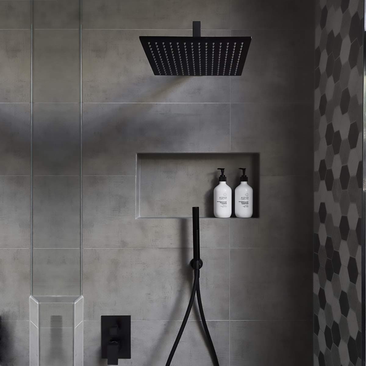 Voolan All Metal Rain Shower Head - High Flow Square Rainfall Showerhead - Waterfall Full Body Coverage - Universal Ceiling or Wall Mount (16 Inch, Black)