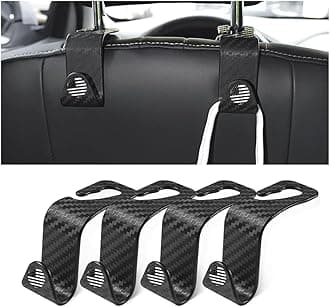 4PCS Car Seat Headrest Hooks, Auto Back Seat Hanger Holder, Durable Stylish Vehicle Organizer Universal Car Interior Accessories, Storage Hooks for Purses, Bags, Clothes, Coats (Carbon Fiber-Black)