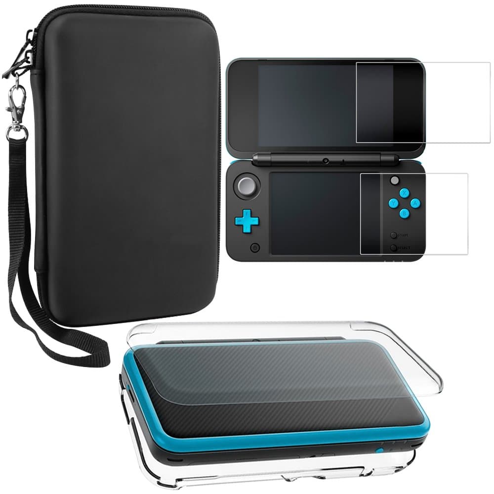 Protective Cases Compatible New 2DS XL with Screen Protectors, AFUNTA 1 Crystal Clear Case and 1 EVA Carrying Case for Console, with 2 Pcs Anti-Scratch Tempered Glass Films for Screens [video game]