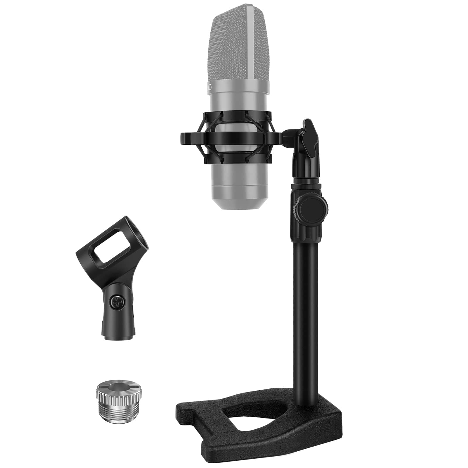 Microphone Stand, Weighted Base Desktop Mic Stand with Shock Mount and 3/8" and 5/8" Adapter Adjustable Height for Radio Broadcast Studio Reacording