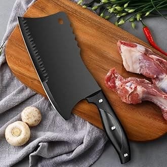 MAYiT Meat Cleaver Knife, 7 Inch Professional Butcher Knife Stainless Steel Bone Chopping Knife Meat Vegetables Slicing Cleaver High Hardness Kitchen Chef Knife