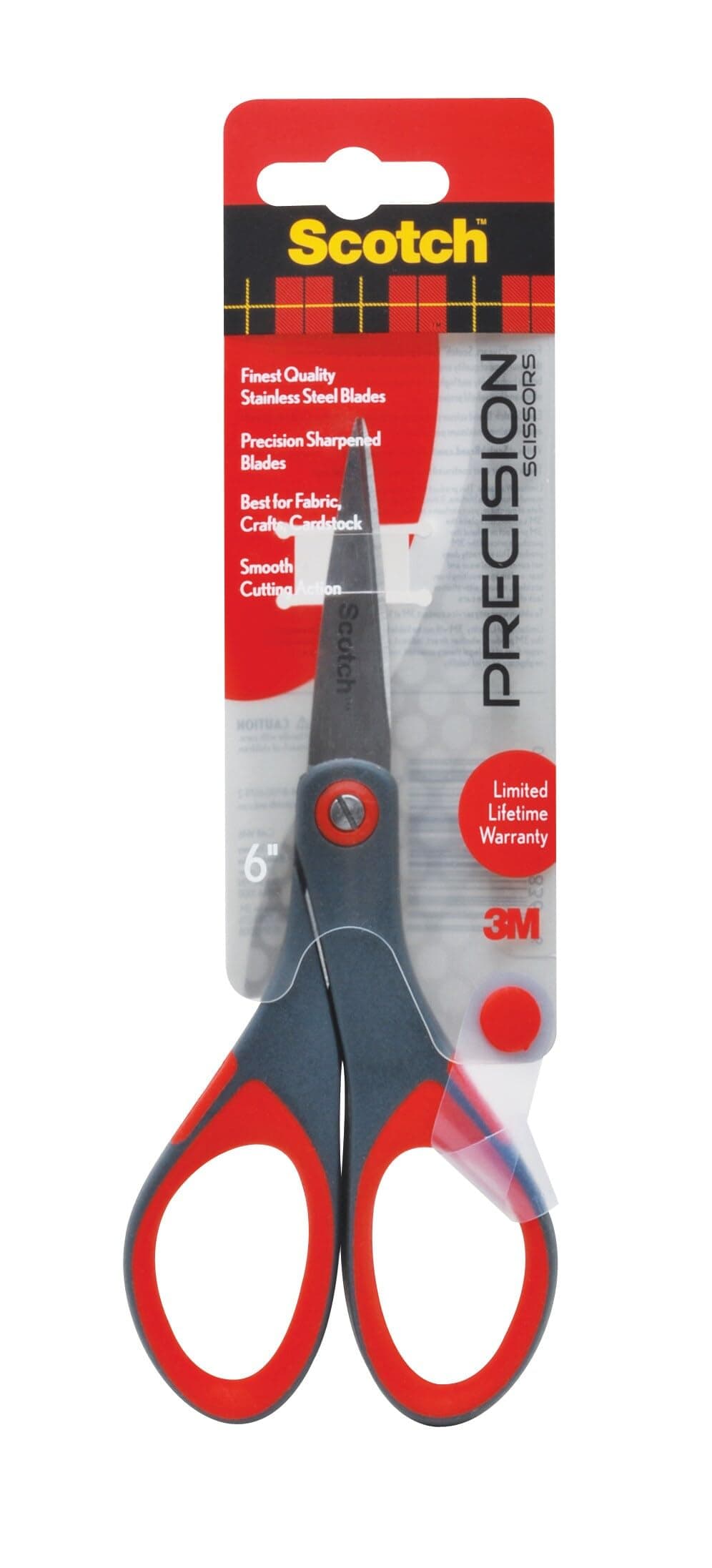 Precision Scissors 6 in (15 cm), 1 scissors/pack | Stainless Steel Blades | Red and Grey color | Ergonomic Comfort Grip | Precise Cutting | Multipurpose | Office, Home, School use | Scissors