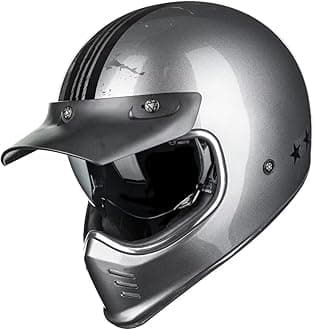 ILM Vintage Full Face Motorcycle Helmets for Adults Men Inner Visor Compatible for Moped ATV Cruiser Scooter DOT ECE Model Z502(Hero Grays, L)