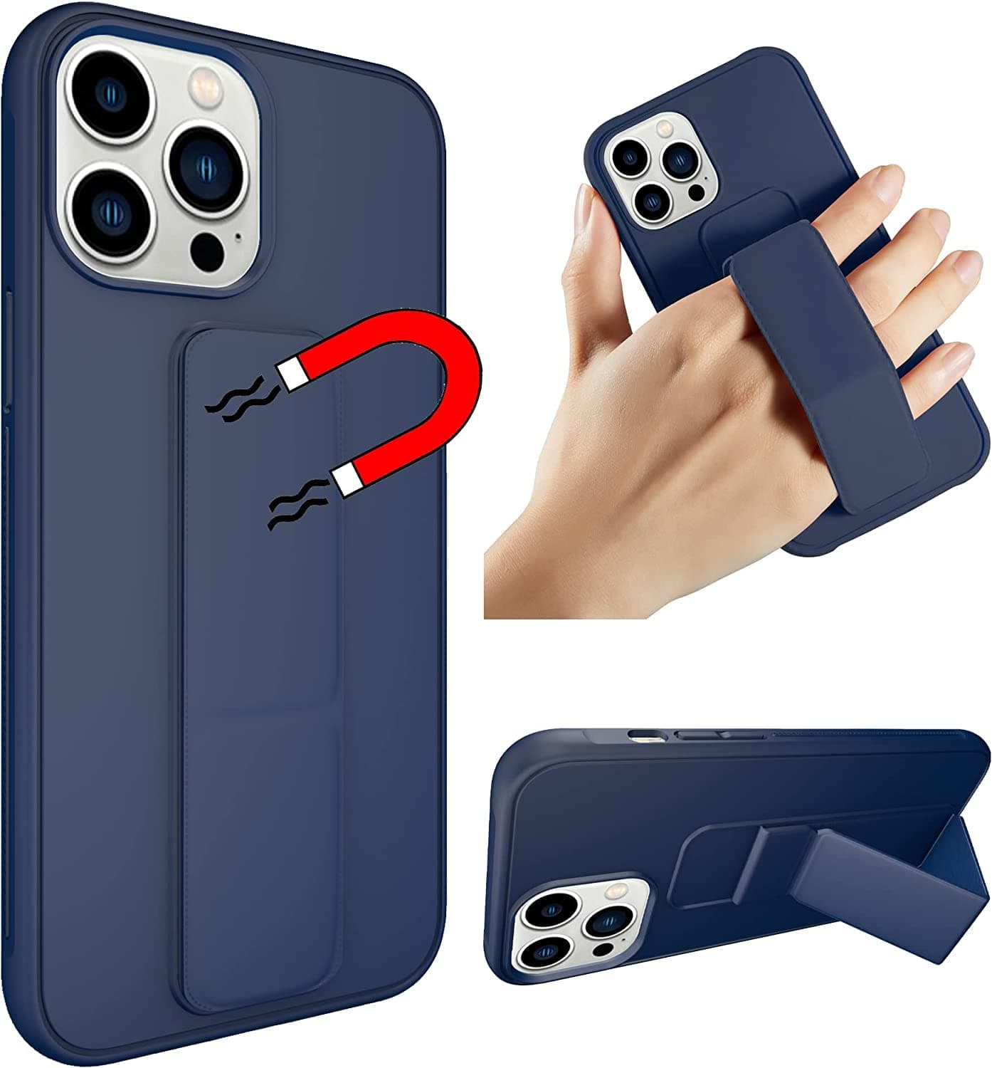 Zubitech Case for Iphone 14 Pro Max Back Stand Case Magnetic Car Holder Soft Silicone Kickstand Cover Wrist Strap Full protection Anti Fingerprint Case for iPhone 14 Pro Max (iPhone 14 Pro Max, Blue)