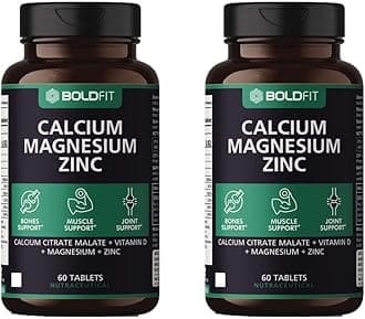 Boldfit Calcium Supplement 1000mg for Women and Men with Magnesium, Zinc, Vitamin D and B12 - Ideal for Bone and Joint Support - Calmagzinc Pack of 2-120 Vegetarian Tablets