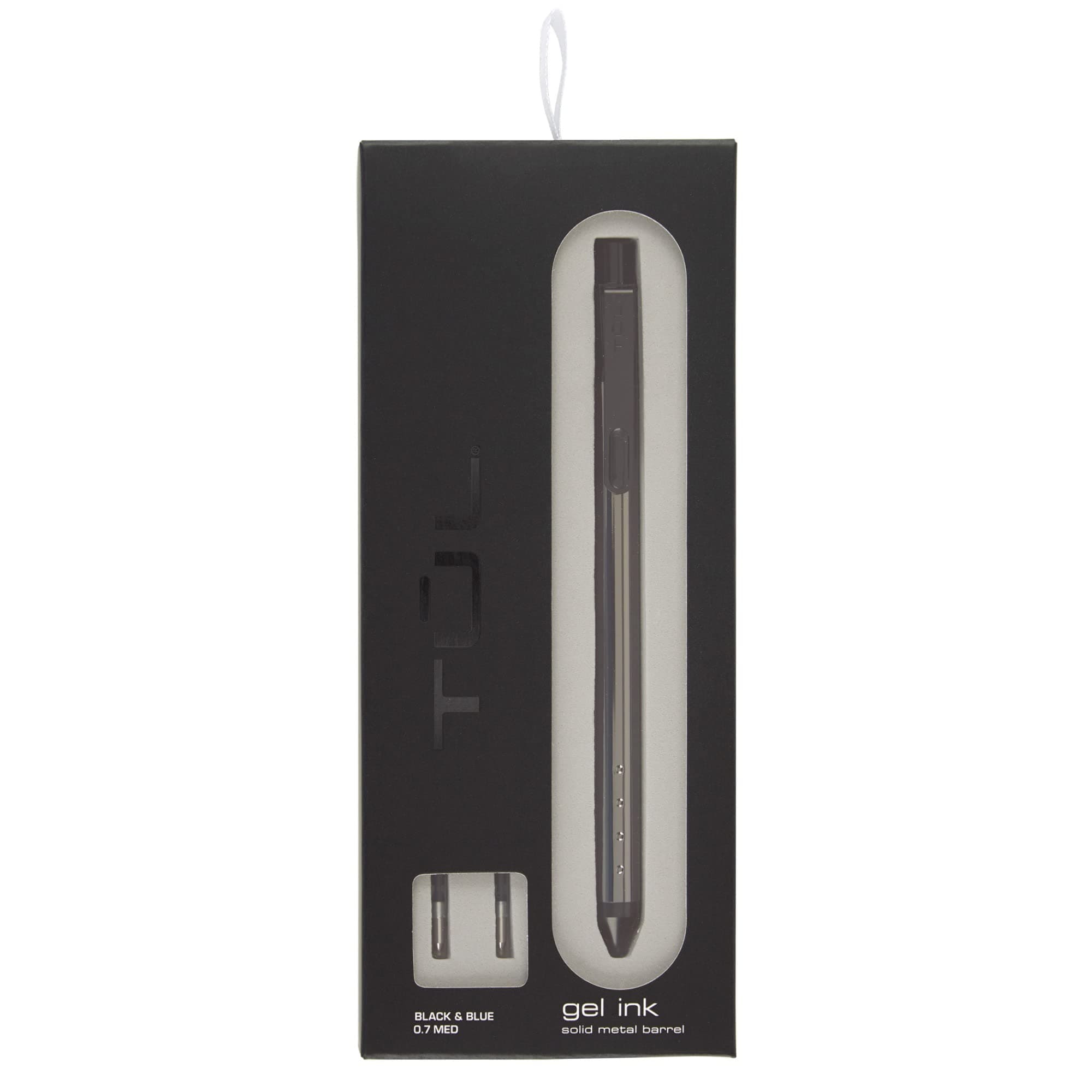 Fine Writing Solid Metal Barrel Retractable Gel Pen With 2 Refills, Medium Point, 0.7 mm, Gunmetal Gray Barrel, Assorted Ink Colors