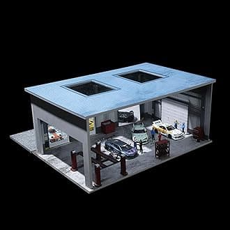 Bivitre 1/64 Diorama Display Case Garage with LED Lights - Compatible with Hot Wheels Matchbox Mini GT Diecast Cars, for 1:64 Model Car Display and Show Off (Factory)